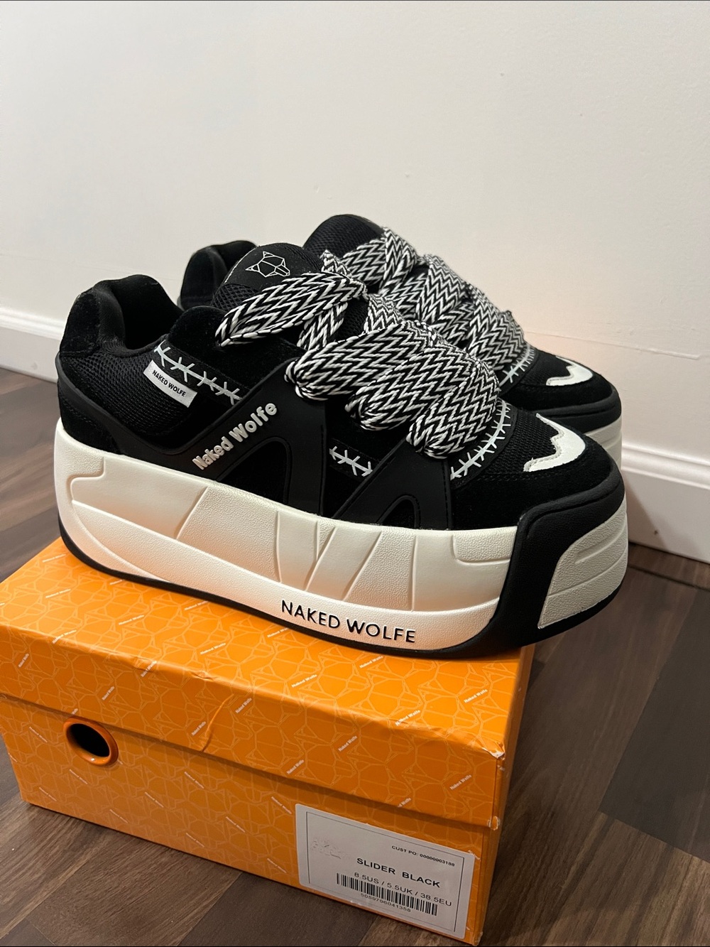 Naked Wolfe Black & White Chunky Platform Sneakers - Picture 2 of 9